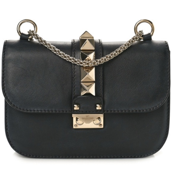 Vitello Small Glam Lock Rockstud Flap Black - Picture 1 of 9